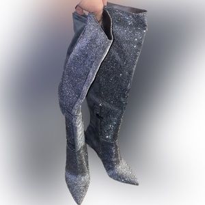 NEW// Jessica Simpson knee high silver glitter boots size 8